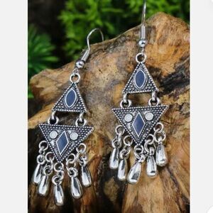 5/$25  Silver Boho Blue Statement earrings